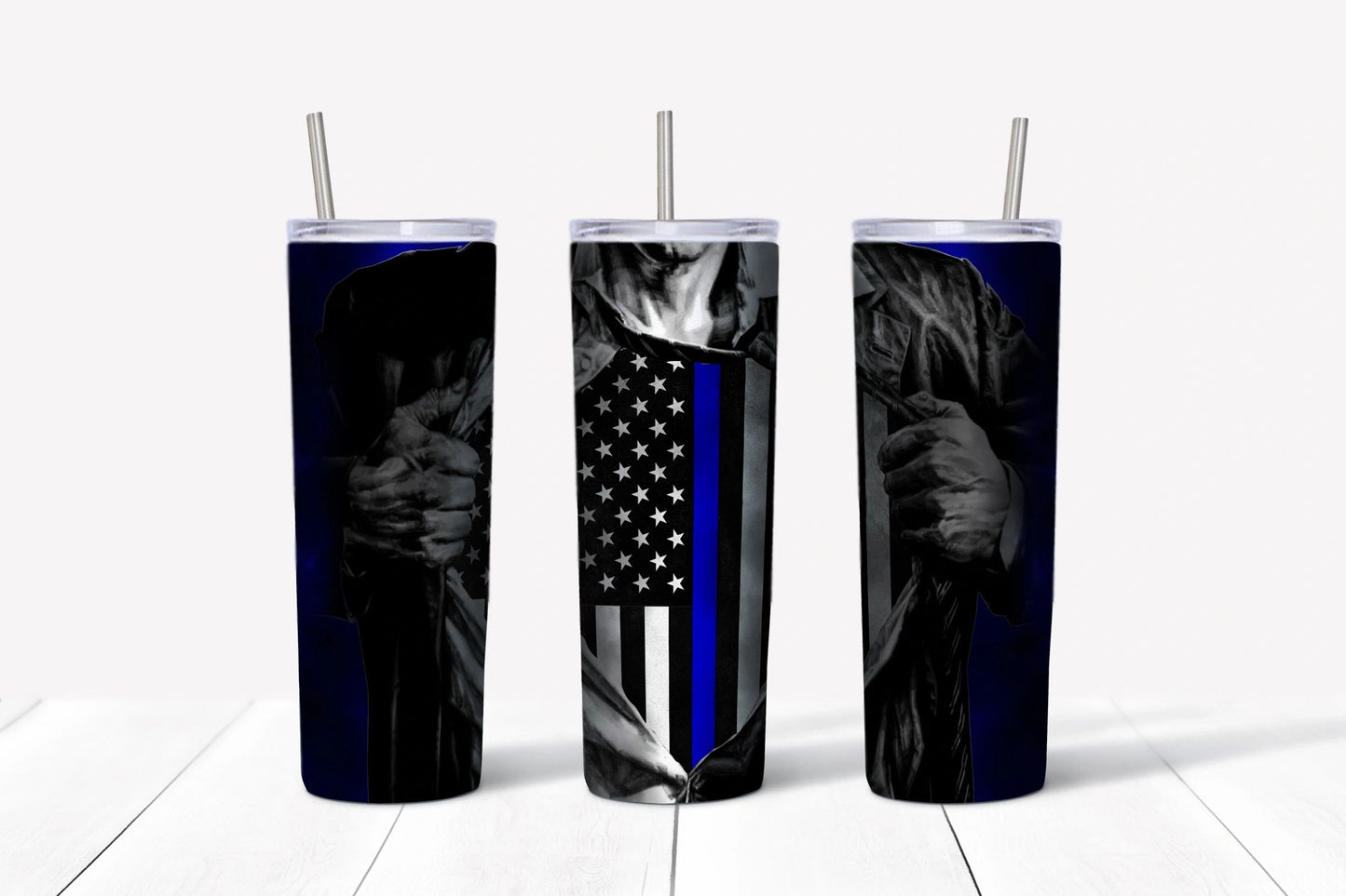 Thin Blue Line Superhero Stainless Steel Tumbler