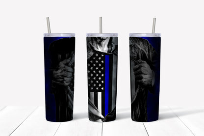 Thin Blue Line Superhero Stainless Steel Tumbler