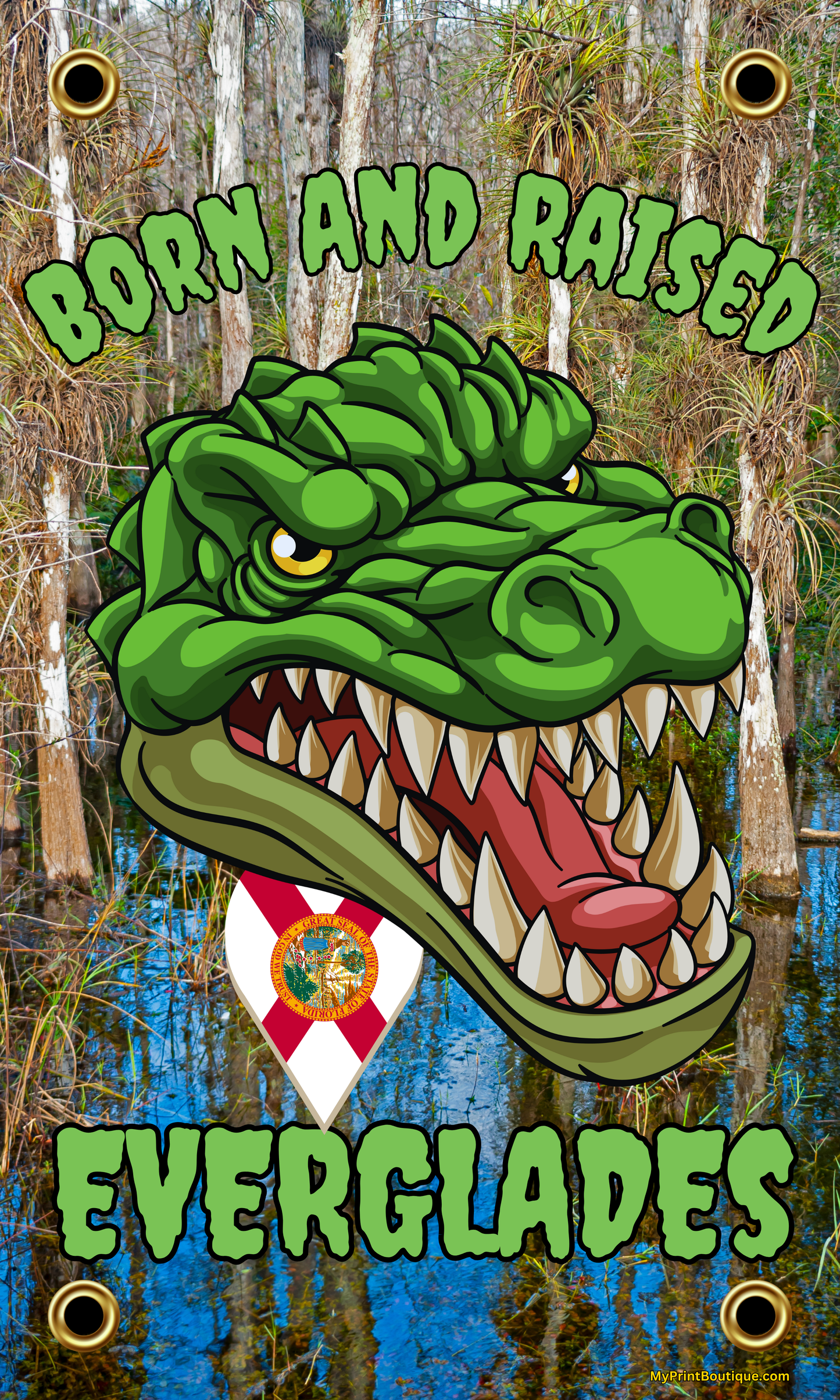 Everglades Born And Raised Gator Head 3x5 Banner