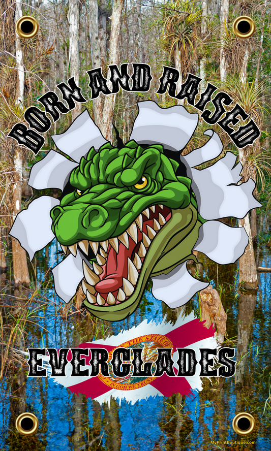 Everglades Born And Raised Gator With Florida Flag 3x5 Banner