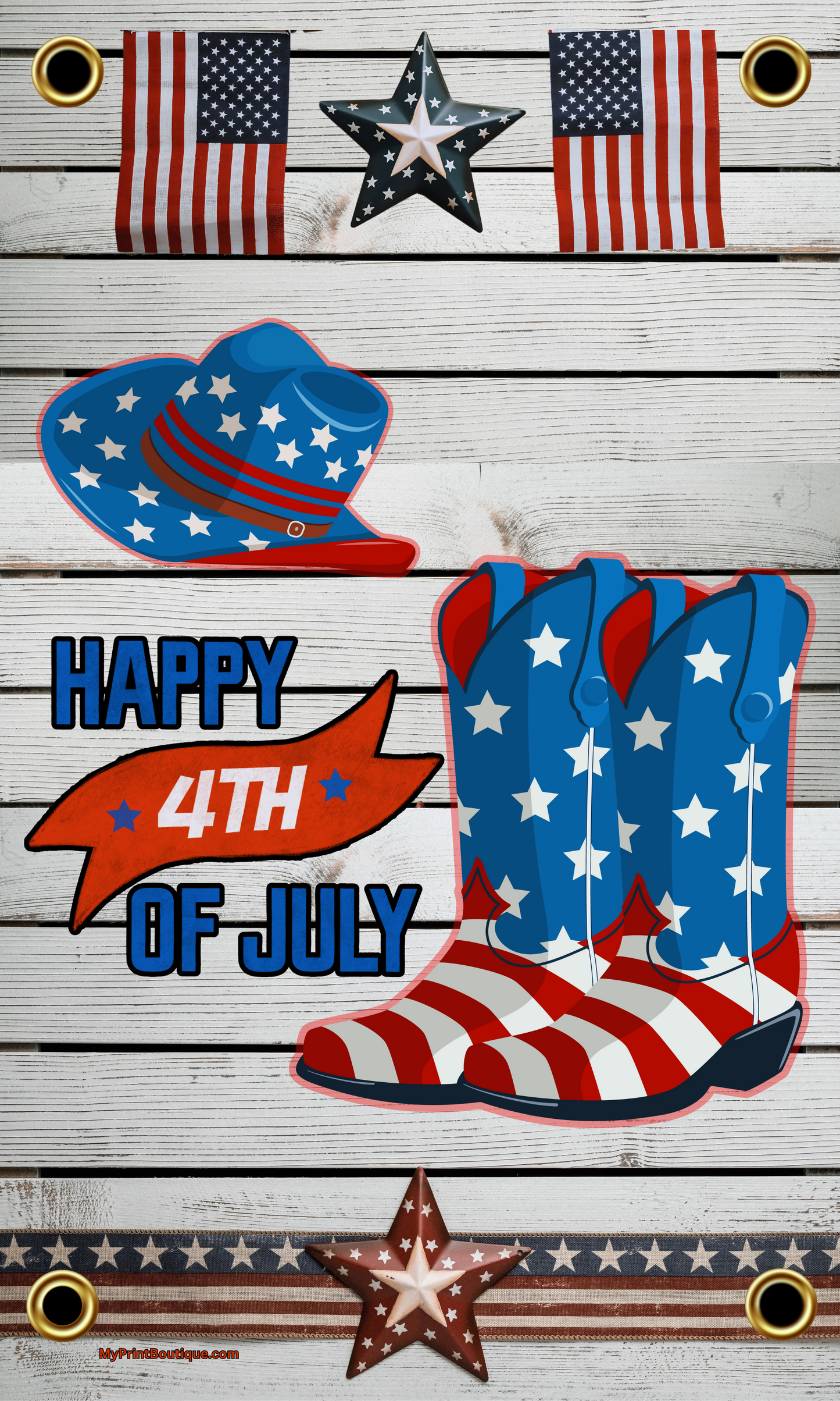 Fourth Of July Cowboy Hat And Boots 3x5 Banner